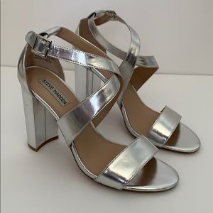 Steve Madden Caliopi Silver Block Heels Size: 10M